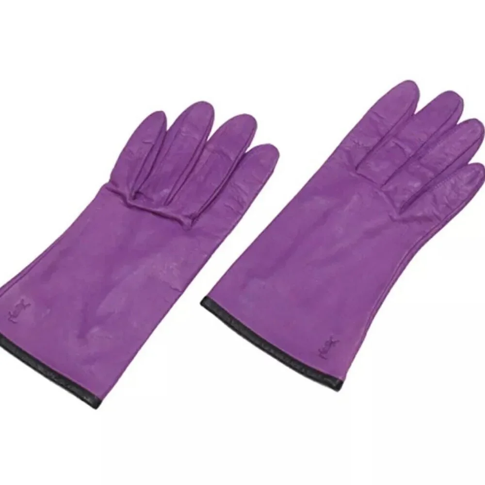 SAINT LAURENT gloves YSL logo leather Authentic Used